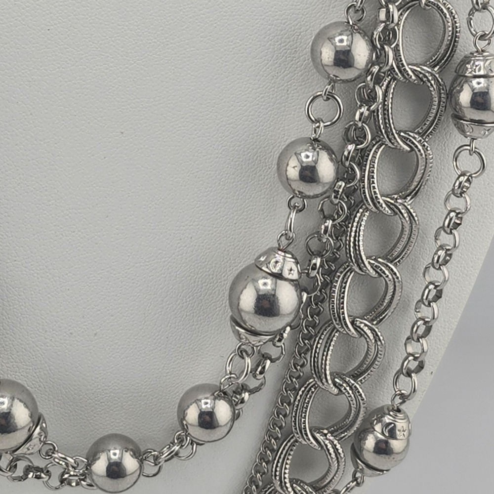 Silver Tone‎ Layered Chain Necklace - Picture 2 of 5